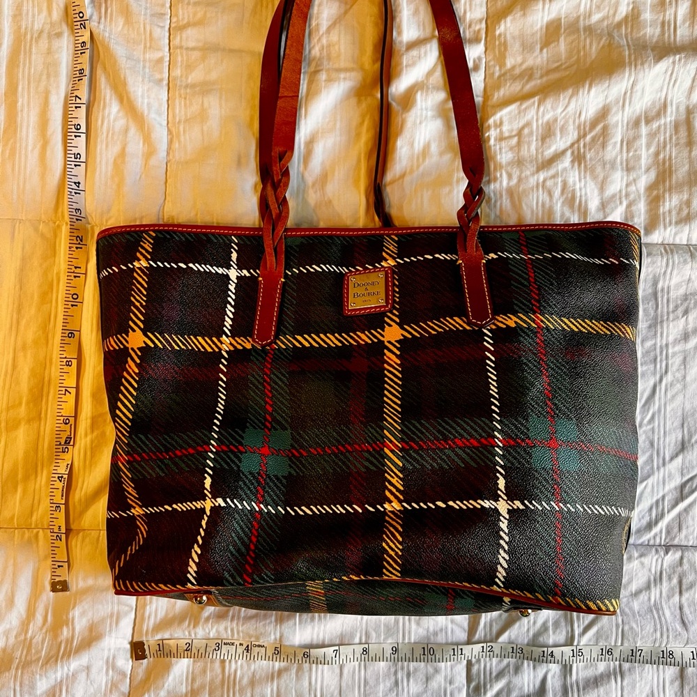 Dooney & Bourke Brown Leather/Plaid Tote Bag - Picture 2 of 9